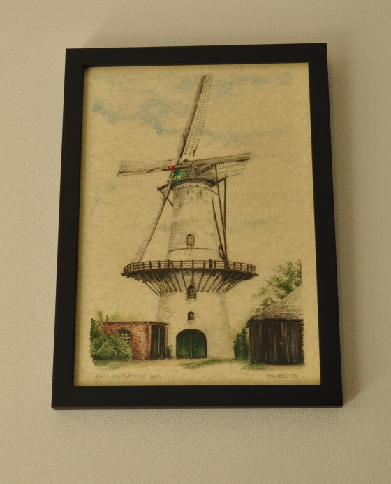 Potloodtekening Molen Weltevreden - ingelijst